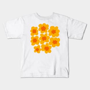 70s retro hippie flowers in yellow and orange Kids T-Shirt